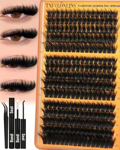 Fluffy Lash Clusters Kit 200D+260D+300D Eyelash Clusters Spikes Lash Extension Kit Thick Eyelash Extension Kit D-Curly Cluster Eyelash Extensions 12-20MM Mink Individual Lashes Cluster by TNFVLONEINS