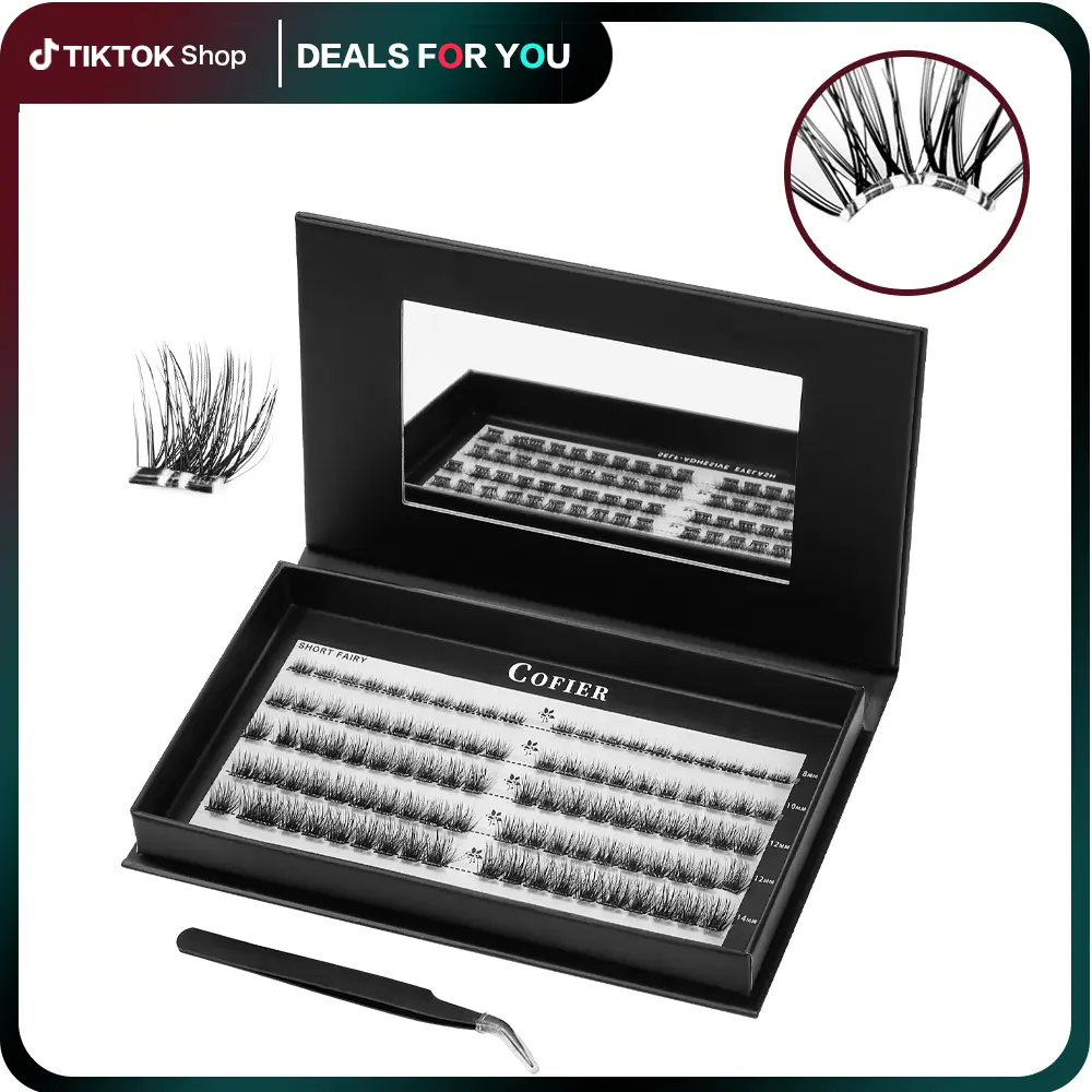 【Natural - as - Ever】Cofier Glue - Free DIY Lash Kit (8 - 14 mm) - Self - Adhesive, Comes with Tweezers! (80/100 Pcs) for a Quick and Natural Lash Makeover #Summervibes