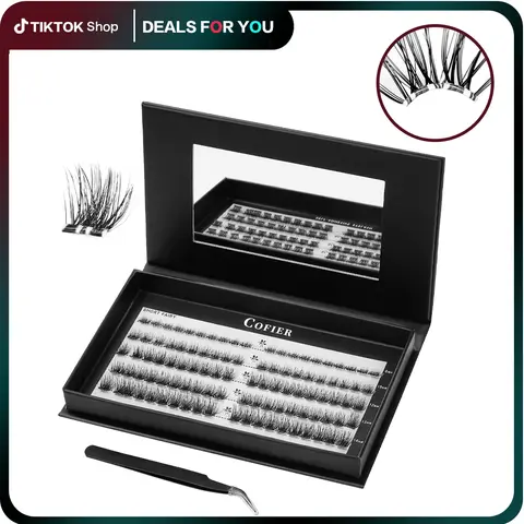 Cofier Self-Adhesive Glue-Free Salon Cluster Lashes Kit, 80 Pcs 8-14mm Gentle False Lashes with Adhesives & Tweezers, Lightweight Dramatic Cosmetic Eyelash Enhancers for Adults, Mix Sizes for Easy Eye Makeup