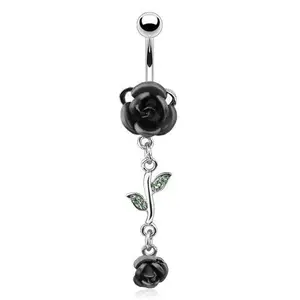 Black Dangling Roses Belly Ring