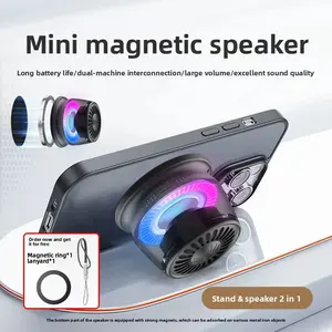 Ausbilew Multifunctional Wireless Magnetic Mini Bluetooth Speaker - 7-Color Vibrant LED Lights, Magnetic Mobile Phone Holder, High-Quality Stereo Audio, USB Rechargeable, Portable Outdoor Use for iPhones & Smartphones, Multifunctional Wireless Speaker, Po