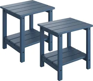 Adirondack Outdoor Side Table 18 x 15 in, HDPE 2-Tier Patio Side Tables for Outside, All-Weather End Table for Patio Pool Deck Indoor Backyard, Navy Blue-2Pcs