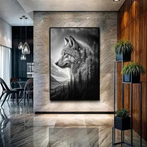 Wolf Double Exposure Wall Art |   Black and White Canvas Print |   Mystical Wolf Art |   Forest Wolf Decor |   Modern Art |   Gift for Wildlife Lovers Artistic Cotton Artwork Matte Minimalist Decoration Room Ornaments Photo posters