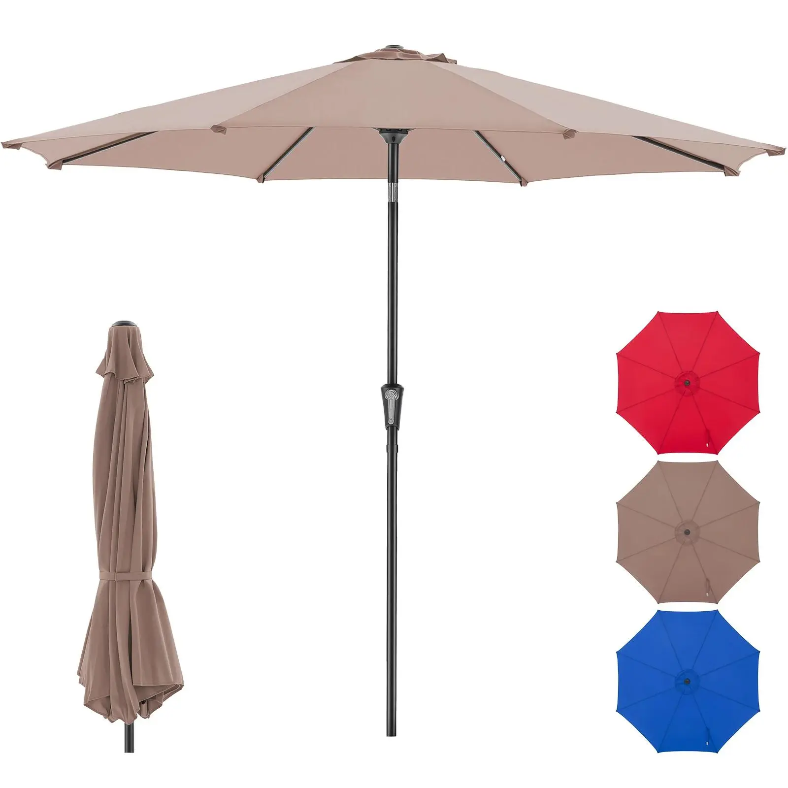 9ft Patio Umbrella with Tilt and Crank Button 8 Sturdy Ribs Waterproof Patio Table Umbrella for Outdoor Poolside Beach