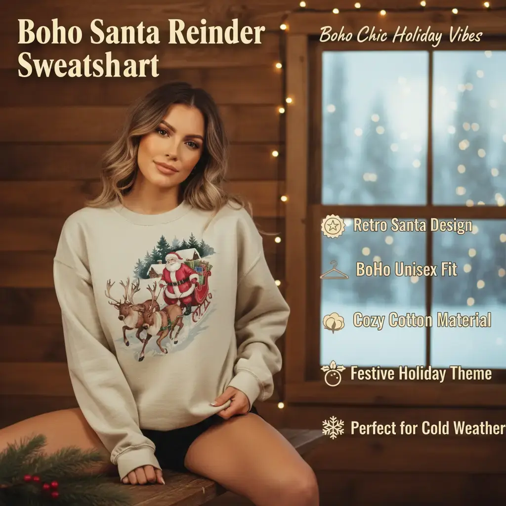 Christmas Sweatshirt, Unisex Retro 90s Santa Printed Cotton Long Sleeve Top for Winter Cabin Adventures