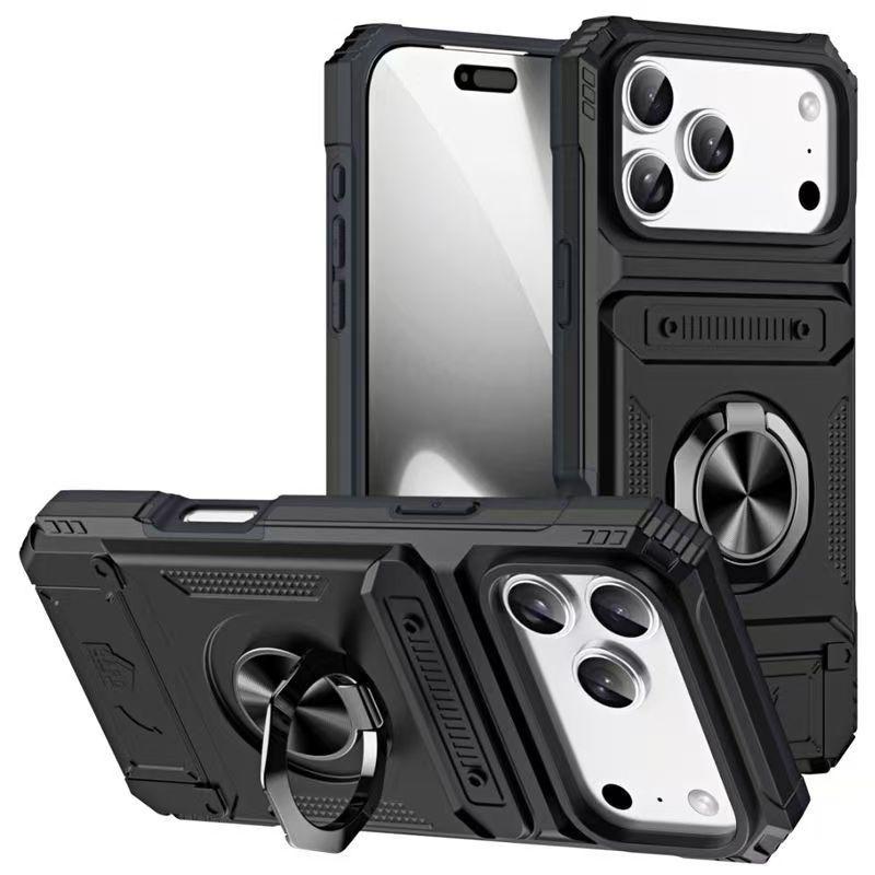 Trendy Heavy Duty Wallet Case for iPhone 11-17 Pro/Pro Max/Plus/Air | Card Holder, 360° Ring Kickstand, Shockproof Protective Bumper Cover iPhone Case Perfect Gift for Her/Him