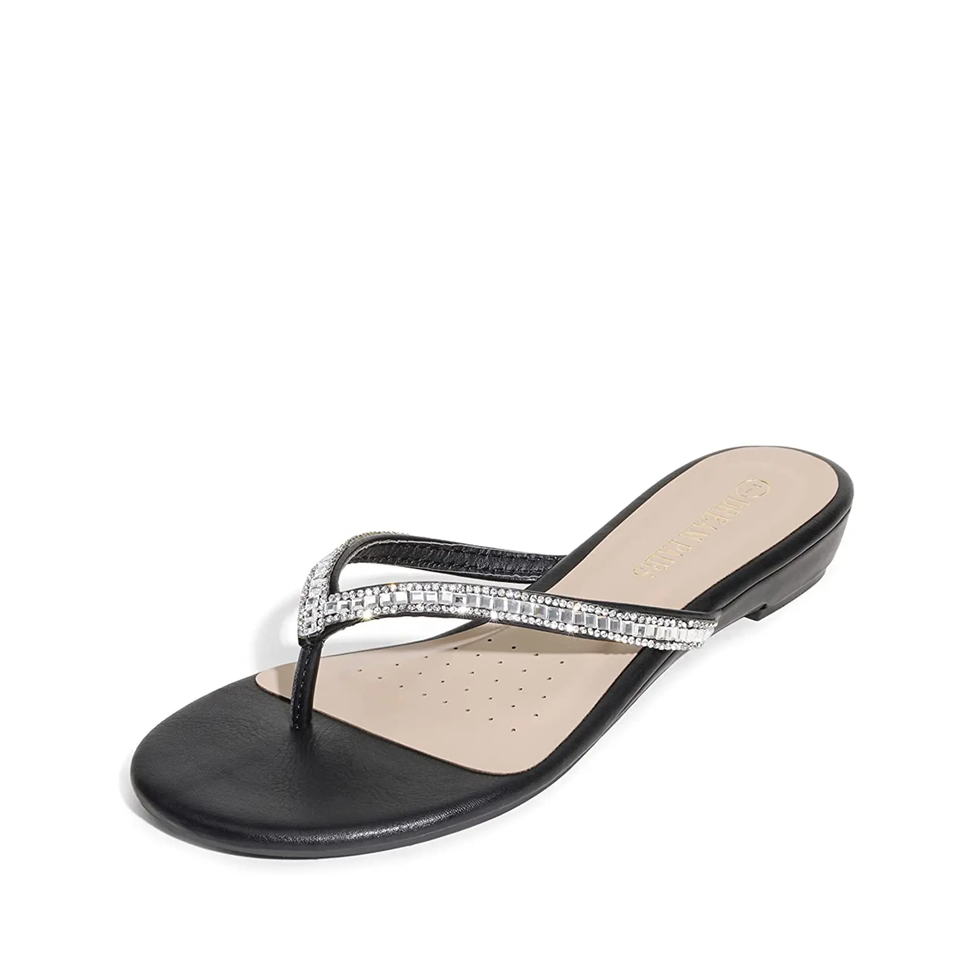 DREAM PAIRS Women's Rhinestone Single-Strap Flip-Flop Sandals - Footwear with Rubber and Leather Accents, Sandals for Women, Sandals Women
