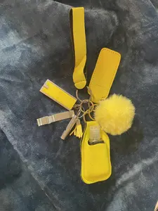 Safety Key Chain Set Yellow, Fashionable Keychain & Phone Chain & Wristband, Trendy Exquisite Accessories for Women