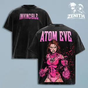 Invincible Vintage Washed Shirt, Atom Eve Pink Superhero Graphic Tee, Oversized Streetwear T Shirt, Comic Y2K Aesthetic Unisex Casual Clothing, Trendy Summer Outfit Street Style Gift for Men Women Fans