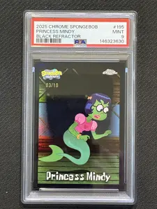 PSA 9 Graded Slab Topps Chrome SpongeBob #198 Princess Mindy Black Refractor Trading Card (03/10) #195