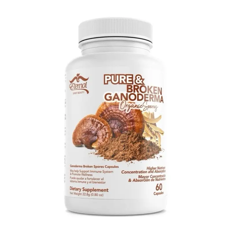 Pure & Broken Ganoderma Organic Spores Capsules 60 Count for Immune Support and Wellness