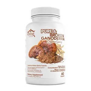 Pure & Broken Ganoderma Organic Spores Capsules 60 Count for Immune Support and Wellness