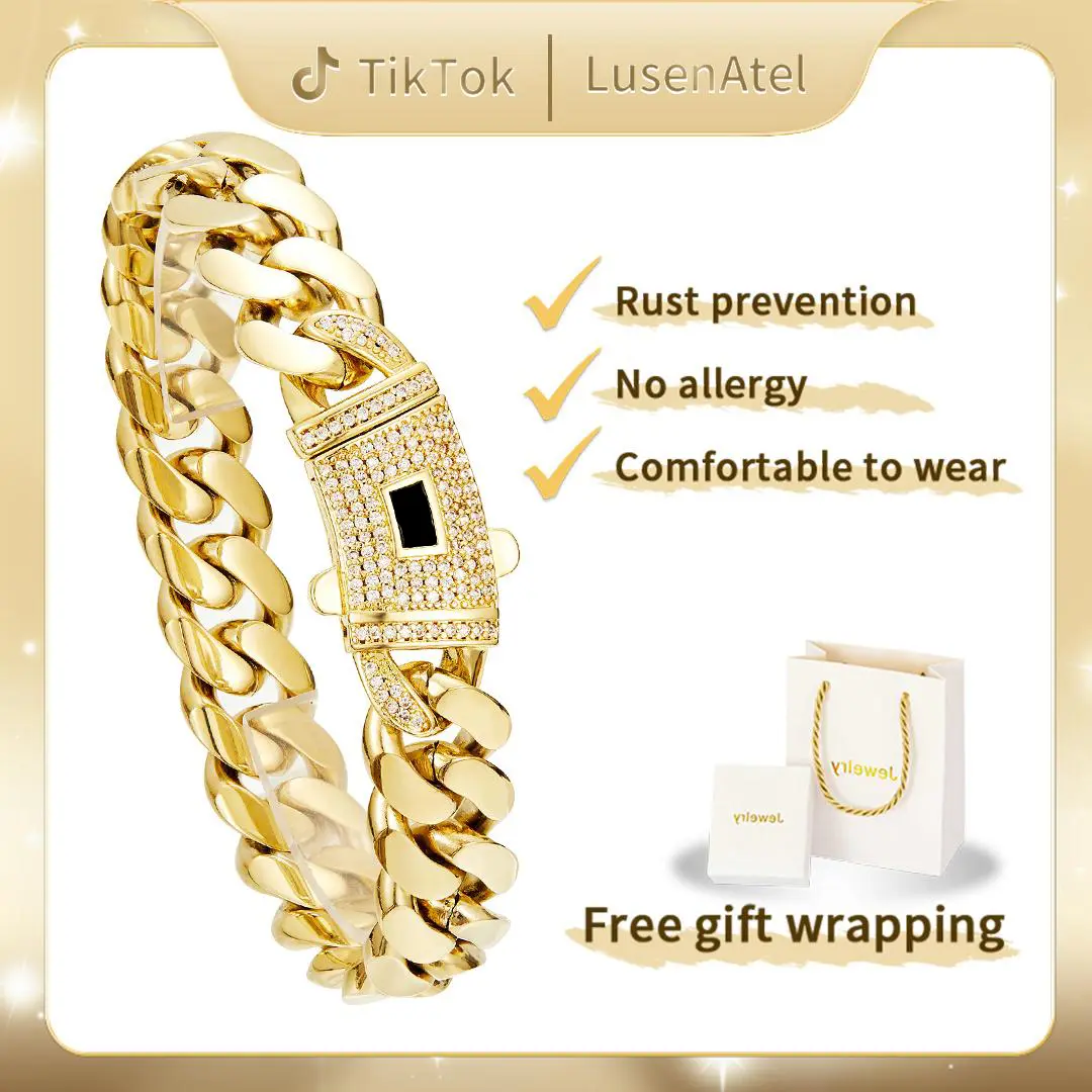 【 Necklaces men's, jewelry】 Technology Anti-rust New Brilla Contio Jewelers 14K Gold-Plated Cuban New Anti-rust Technology Bracelet  Waterproof Fade-Proof Hypoallergenic 6-14mm Sizes Timeless Shine for Every Look Mother's Day and Father's Day