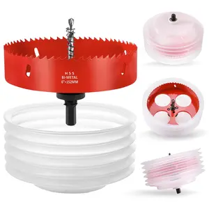6 Inch / 152mm Hole Saw with Dust Bowl Mess Free for Recessed Lights Can Lights Corn Hole Boards, 6" Hole Saw with Arbor in Bi-Metal Hole Cutter for Wood, Plastic Board, Ceiling,Drywall