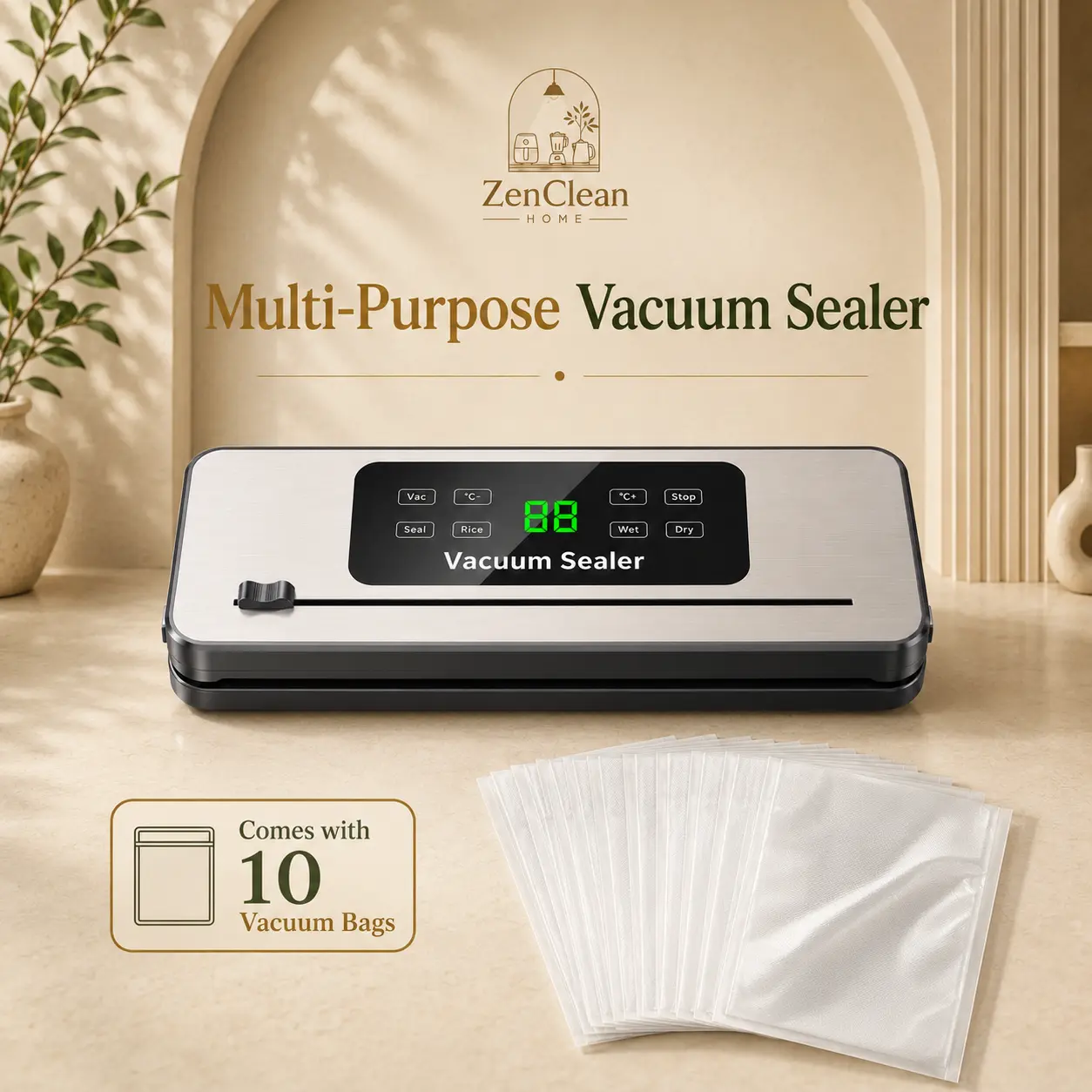 70KPa Compact Food Vacuum Sealer Machine with 10 Vacuum Bags, Dry & Moist Modes, External Pumping, Adjustable Heat Control, Built-In Bag Cutter, Portable Design, Freshness Locking Function,powerful,Automatic,snack