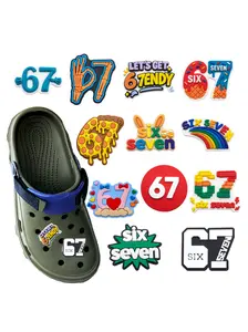 12pcs Cartoon Colorful Six Seven PVC Shoe Charms, Clog Accessories, DIY Fashion Decor for Sandals & Flip Flops, Perfect Gift for Friends, Trendy Footwear Accessories