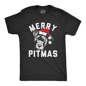 Mens Merry Pitmas T Shirt Funny Christmas Dog Pitbull Lover Pitty Holiday Graphic Novelty Tee Mens Funny T Shirts Cool Vintage Fashion T-Shirt Gift Classic Menswear Christmas Apparel for Men Funny Dog Short Black