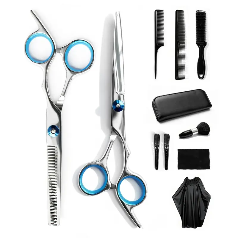 Hair Cutting Scissors Kits, 11 Pcs Stainless Steel Hairdressing Shears Set Professional Thinning Scissors For Barber/Salon/Home/Men/Women/Kids/Adults Shear Sets Hair Styling Barber Haircut Kit Haircutting Kit Hairdressing Tools