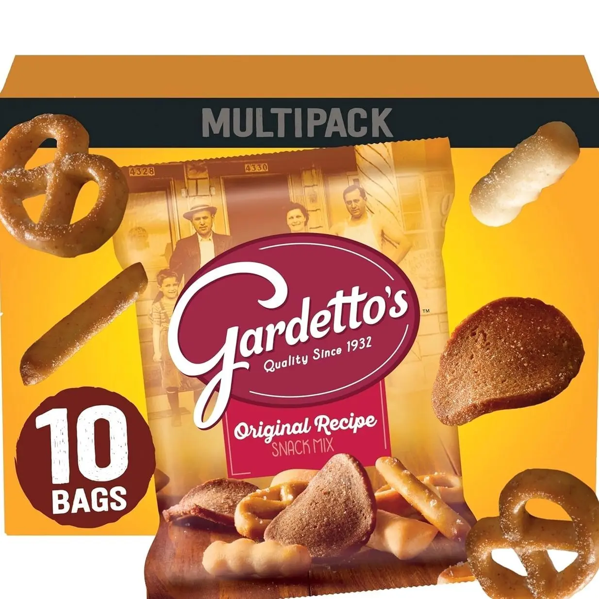 Gardetto's Original Recipe Snack Mix, Crunchy Breadsticks, Pretzels & Roasted Rye Chips, Kosher Snacks Multipack, 10 Single-Serve Bags, Individually Wrapped Party & Family Pack, 17.5 oz Bulk Box