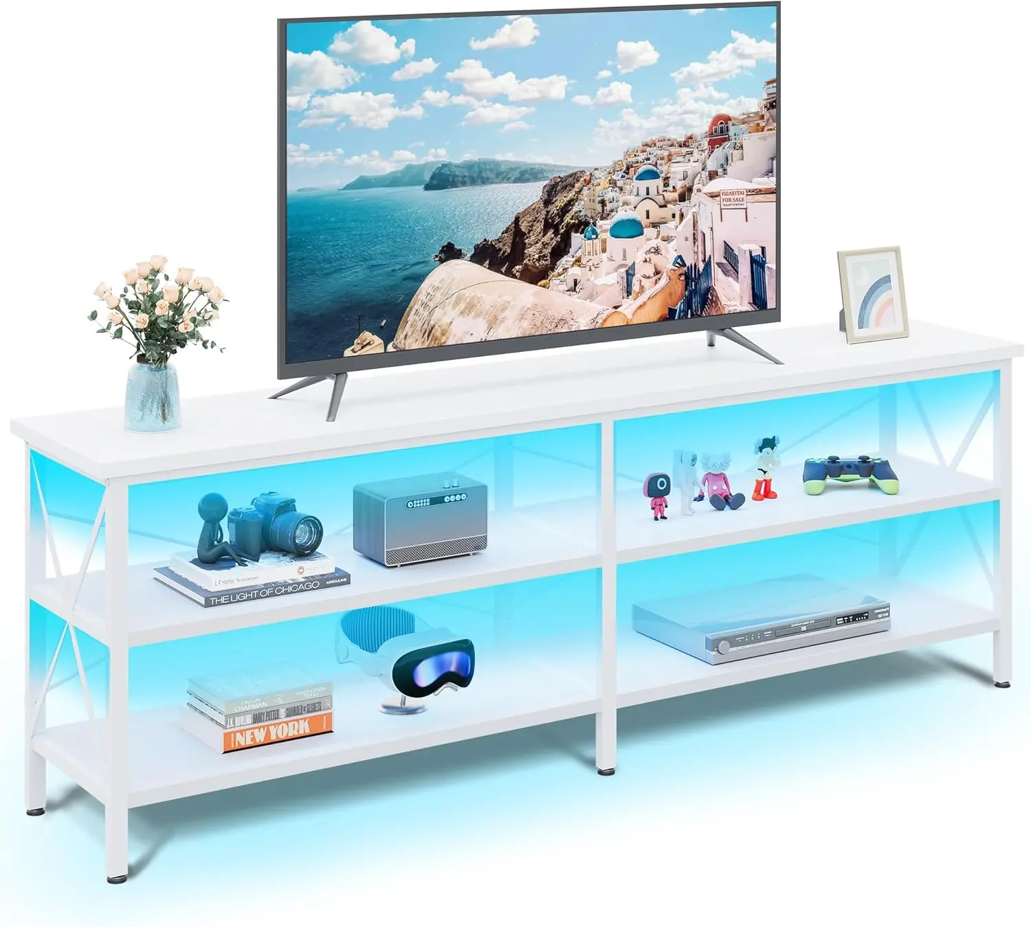 WLIVE TV Stand/Bookshelf for up to 70 Inch TV, 63" Entertainment Center with LED, TV Media Console with 2-Tier Shelves for Living Room/Home