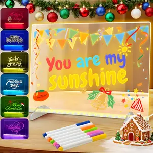 7 Colors LED Note Board with Colors,Drawing board 4 Modes & 7 Colors Acrylic Dry Erase Board with Light, Include Adapter, Hanging Chain, Led Drawing Board with Stand, 7 Markers, Spray Bottle, Writing Board