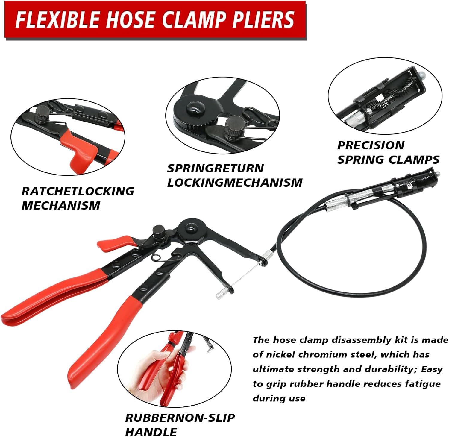 1pc Flexible Clamp Tight Wire Tool with Cable for Car Repairs, Practical Hose Clamp Removal Tool, Ring Clamp Pliers & Flat-band Tools