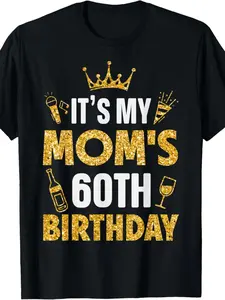 60th Birthday T-Shirt for Women & Men -  Mom' 60 Years Gift with Birth Year 1965, Round Neck Short Sleeve Casual Tee for 60th Birthday Outfits, Age Celebration Apparel