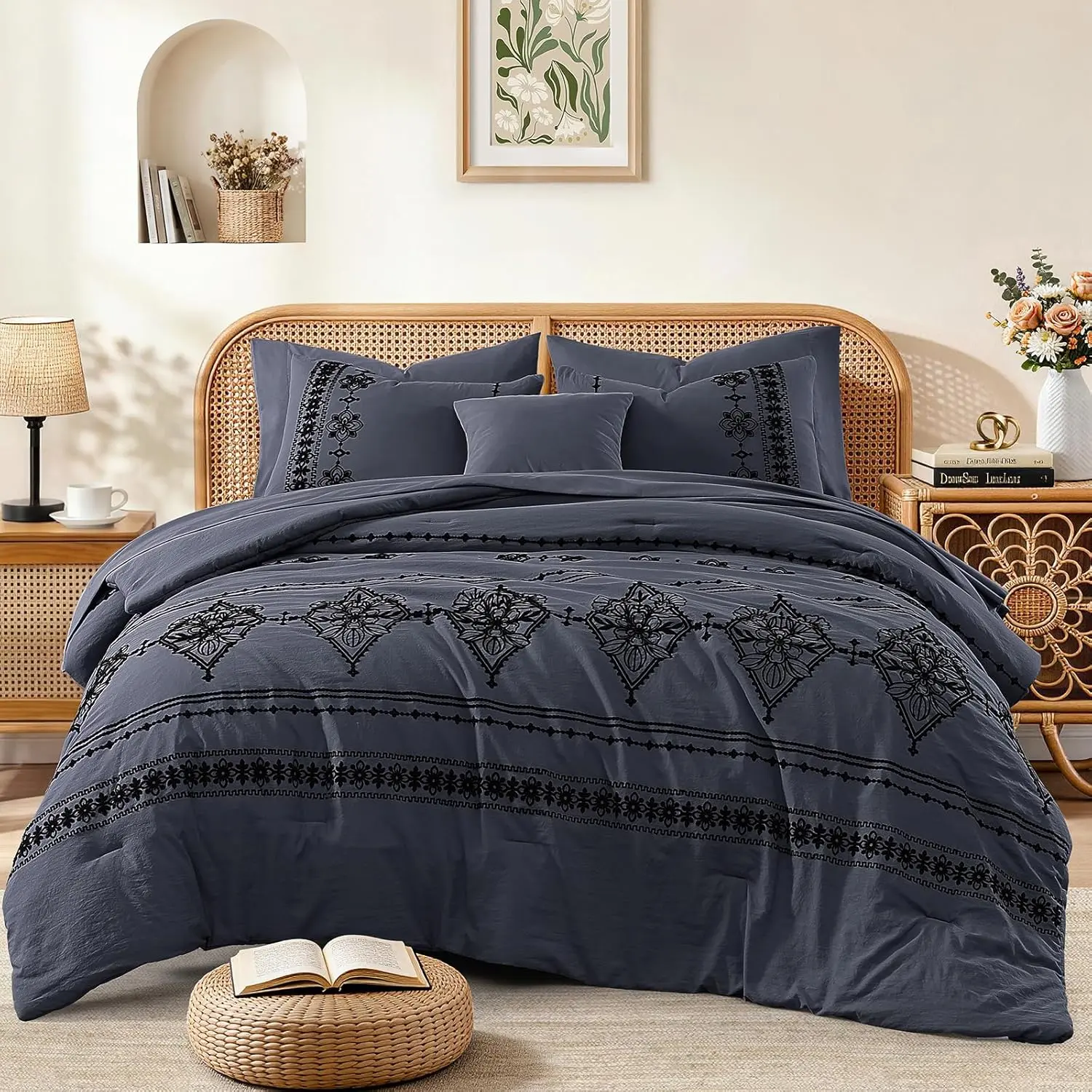 Crown Blue-floral Embroidery