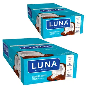 CLIF Bar LUNA BAR Gluten Free Snack Bars Chocolate Dipped Coconut Flavor Protein Non-GMO Plant-Based On-the-Go Snacks 1.69 oz Bars