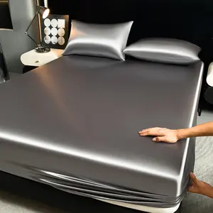 2/3Pcs Silky Satin Solid Color Bed Sheet Set, Dustproof Mattress Protector, Soft and Comfortable Fitted Sheet, Skin-Friendly & Breathable, Cooling & Smooth Mattress Cover, Silk-Like Bedding for Bedroom/Dorm/Hotel, Multiple Sizes Available