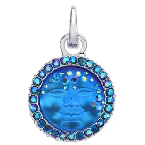 Mystic Goddess Seaview Moon 18mm Open Ring Charm (Sterling Silvertone/Mystic Bllue Sphinx)