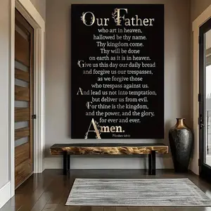1pc with frame -Lord's Prayer wall art print Theme Canvas Wall Art Framed Painting Clearance Sale, 2D Flat, Suitable for Halloween, Christmas, Winter and Summer, Luxury Indoor Decoration for Him/Her, Bedroom, Living Room, Bathroom, Home Office Room A
