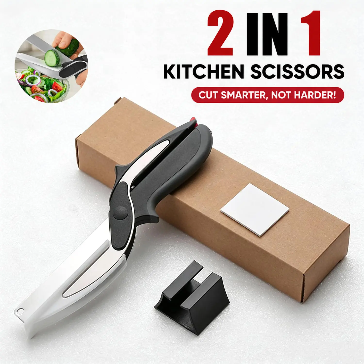 2 in 1 Food Cutting Board Scissors, 9.6" Stainless Steel Kitchen Shears with Detachable Chopping Board, Multi-Purpose Vegetable Cutter for Tomato Fruit Meat Cheese, Safe Lock Design, Dishwasher Safe Kitchen Tool for Home Cooking