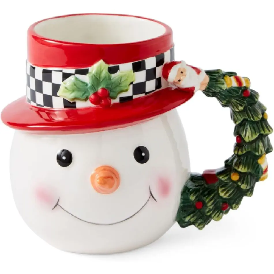 Durable Christmas Snowman Ceramic Coffee or Tea Mug - Microwave-Safe, Dishwasher-Safe, Reusable Washable Kitchen Drinkware for Hot Beverages