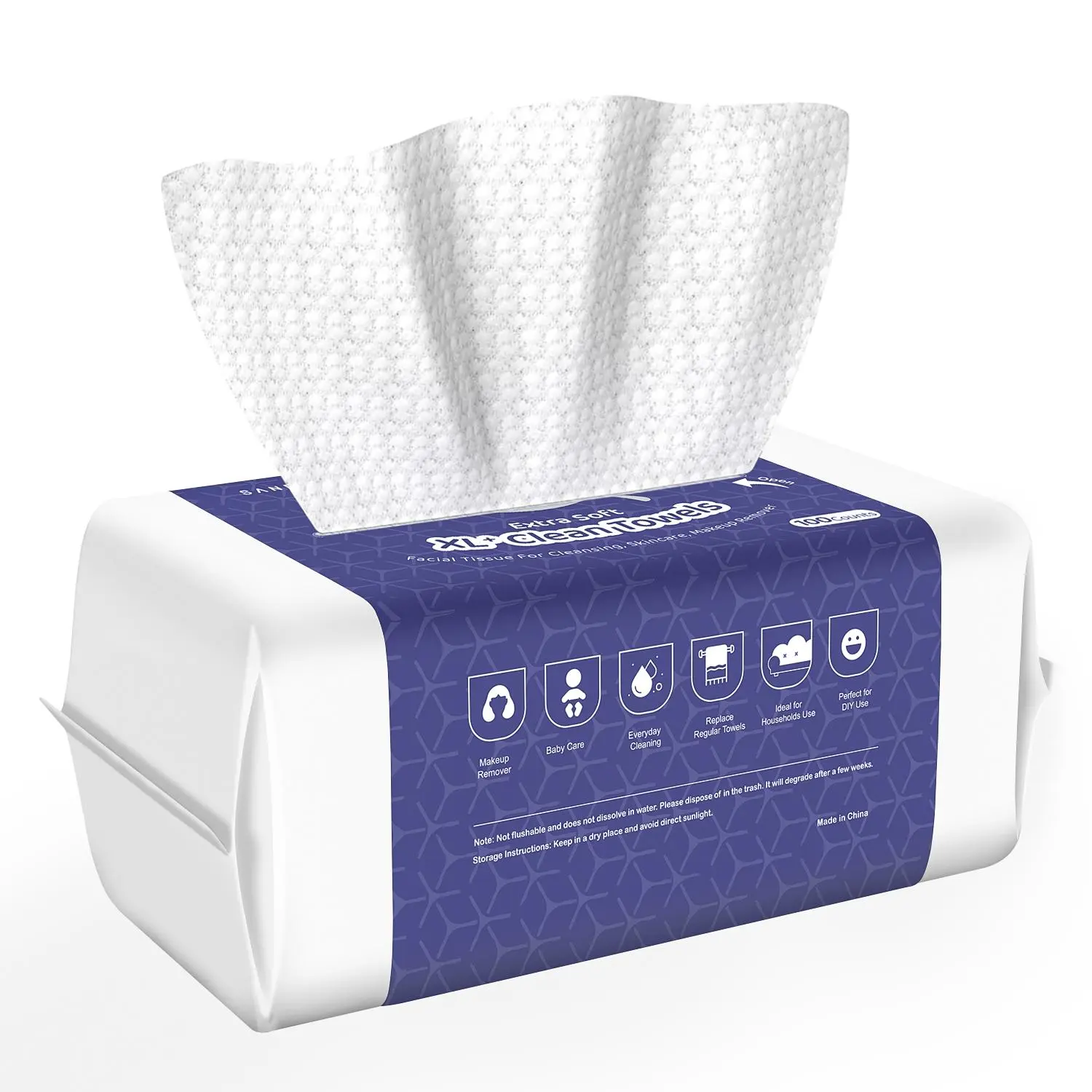 Disposable Facial Cleaning Towel, 100pcs/pack Gentle Facial Wash Cloth for Sensitive Skin, Lint- Free Facial Tissue for Cleansing, Skincare and Makeup Remover, Dry Wipes, Single Use Tissues, Disposable Face Towels, Disposable Face Towelettes