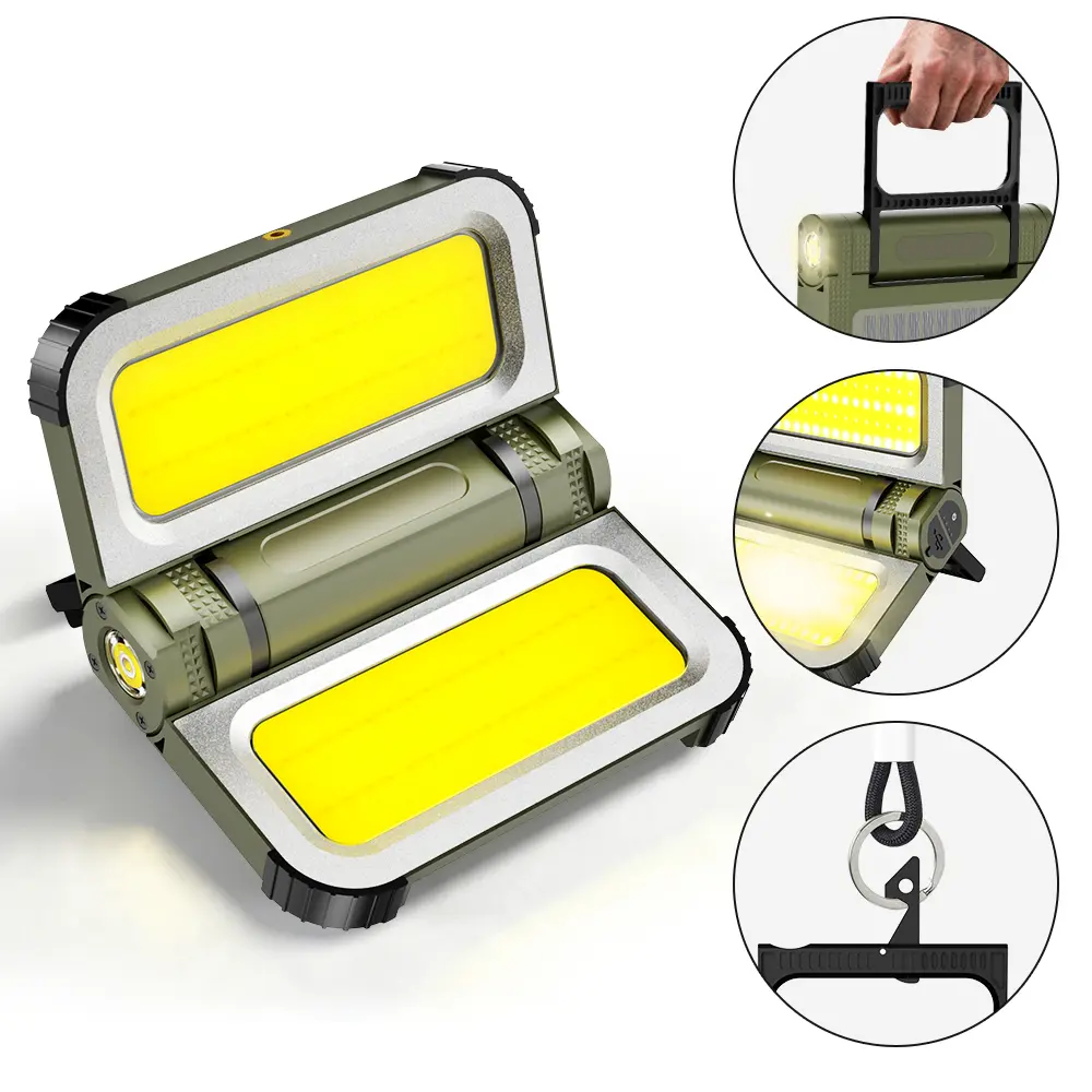 Solar-Rechargeable Work Light/flashlight  with Multiple Lighting Modes – Magnetic, includes hook, waterproof; suitable for auto repair, camping, fishing, BBQ, and hiking exploration BackToSchool