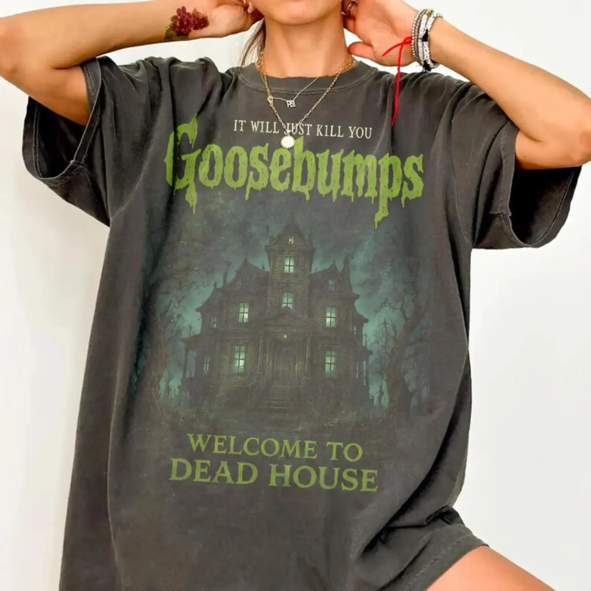 Comfort Colors Vintage Goosebumps Haunted House Shirt, Retro Horror Book Graphic T-Shirt, Welcome To Dead House Spooky Halloween Gift Unisex Top, Spooky Halloween Tee, Gift for Horror Fans Womenswear
