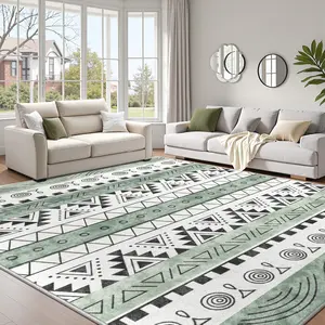 RaybeeFurniture Soft, Machine Washable Bohemian Moroccan Farmhouse Style Rug, Extra Soft Low-Pile Geometric Pattern, Non-Slip, Stain-Resistant, Large Size, Suitable for Dining Rooms, Living Rooms, Bedrooms, and Offices