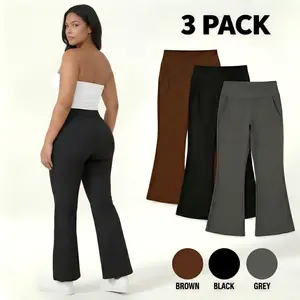 Stylish High-Waisted Flared Pants 2026 - Stretch Casual Pants in Solid Color with Side Pockets and Flared Leg Design for Everyday Wear - Must-Have Activewear for Women's Minimalist Style - Clothes, Womenswear