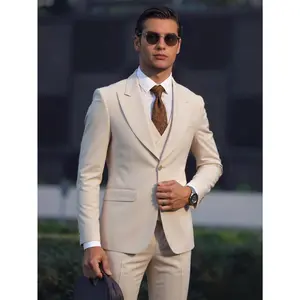 Men's 3-Piece Classic Stripe Business Suit Set – 2-Button Tuxedo Jacket, Vest, and Trousers for Weddings and Prom Events
