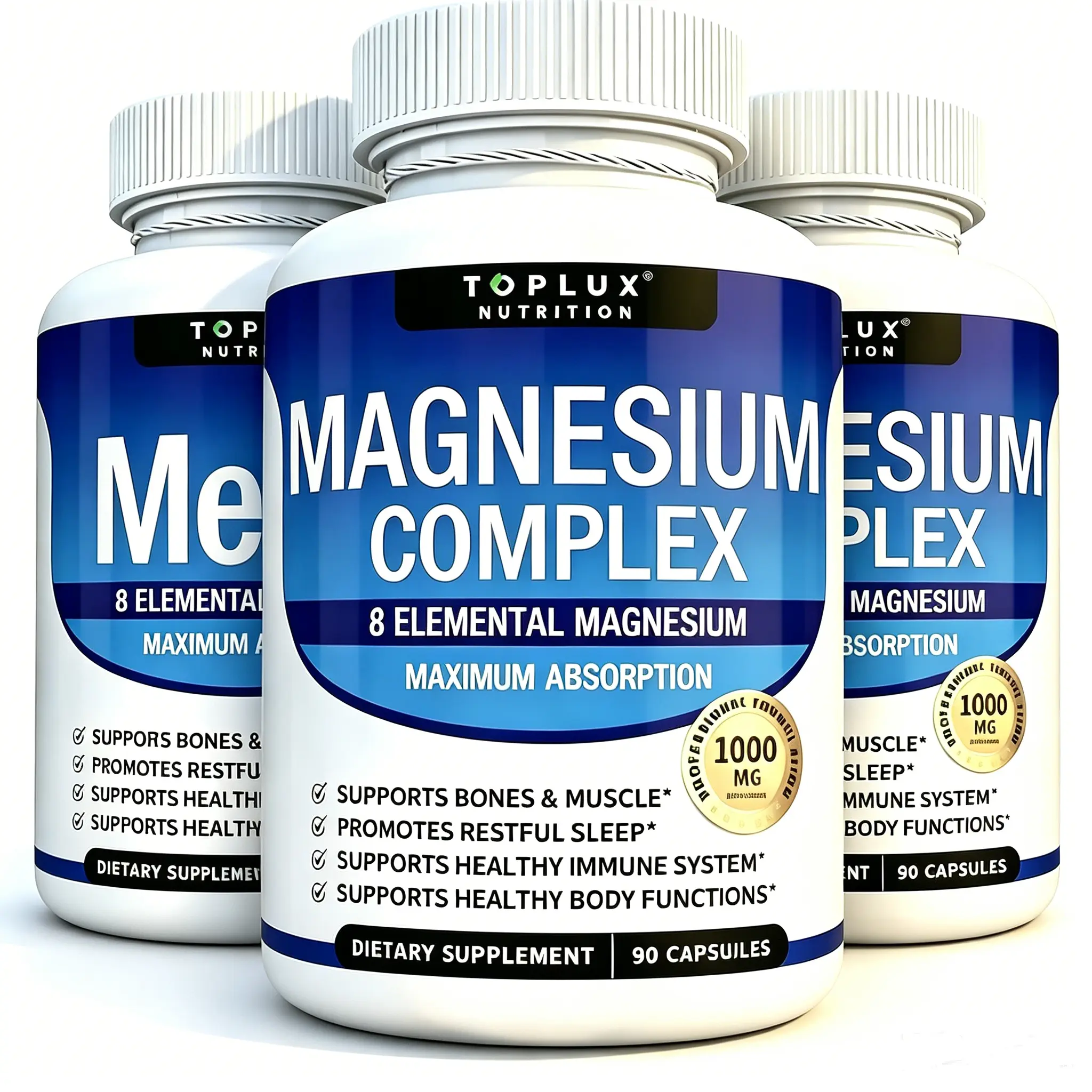 Toplux Nutrition Magnesium Complex 1000mg, High Absorption Multi Magnesium Capsules, 8 Types Essential Magnesium Blend, Daily Dietary Supplement for Fitness & Health