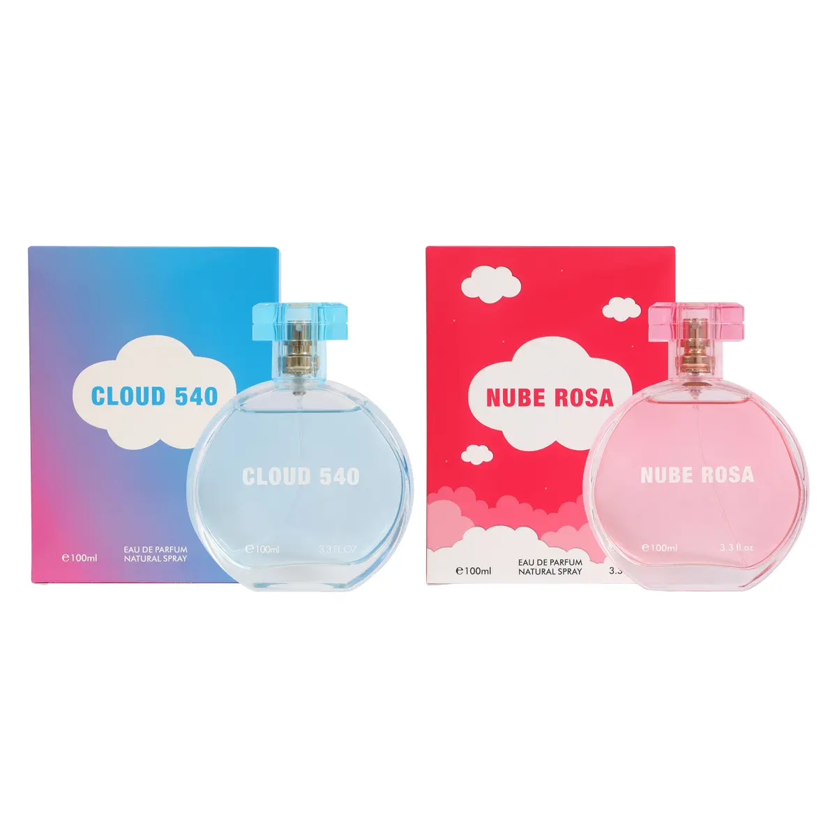 Bundle of Cloud 540 and Nube Rosa Spray Perfume Eau de Parfum for Women 100ml/3.3fl.oz.