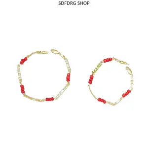 Garnet Beaded Bracelet for Women, Red Gemstone Gold Tone Chain Bracelet, Adjustable Lucky Jewelry, Elegant Aesthetic Bracelet for Daily Wear Gift Birthday Anniversary
