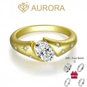 ��#107 Tina��Oval Cut Full Moissanite main stone and side stone rings Engagement Gift Jewelry Synthetic Moissanite