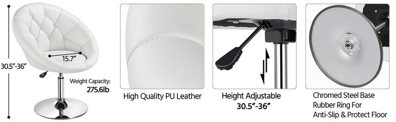 Yaheetech Vanity Chair Tufted Style Barrel Chair Round Swivel Accent Chair Adjustable Height