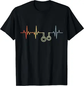 100% Cotton Retro Gymnastic Rings ECG Heart Rate T-Shirt