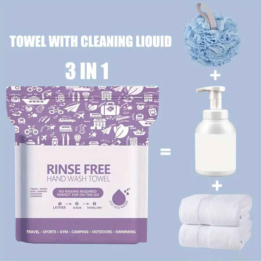 50PCS 11.81*11.81in Disposable No-Rinse All-in-One Bath Towels - Lathers When Wetted & Rubbed, for Body Cleaning, Ideal for Outdoor, Travel, Camping - 25 pcs per Pack