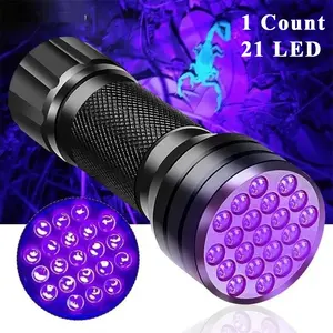Portable 21 LED UV Flashlight, Light 395nm Mini Torch, Pet Urine Stain Detection Aluminum Alloy (batteries Not Included)