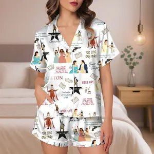 Hamilton Musical Short Satin Pajamas, Broadway Theater Pajamas, Stylish Satin Sleepwear, Hamilton Fan Gift Outfit, Alexander Hamilton Pajamas Set, Luxury Musical Sleepwear for Women