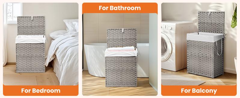 [Deal] Laundry Hamper with Lid, 23.8 Gallon (90 L) Synthetic Rattan Clothes Basket with Removable Liner, Portable, Foldable, Ventilated Organiser